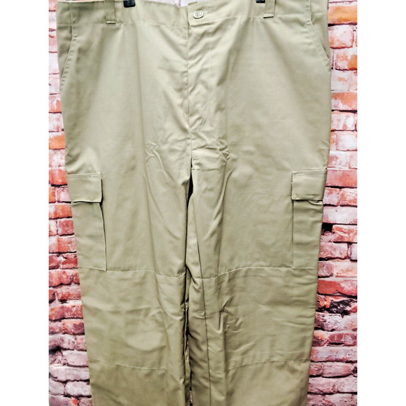 BDU Cargo Pants Men's XL Khaki Plain Ripstop Adjustable Waist Tabs Flat Front - Picture 4 of 8